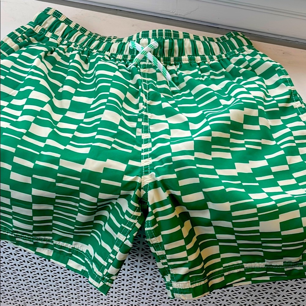 Boys JCrew Green and White Bathing Suit
